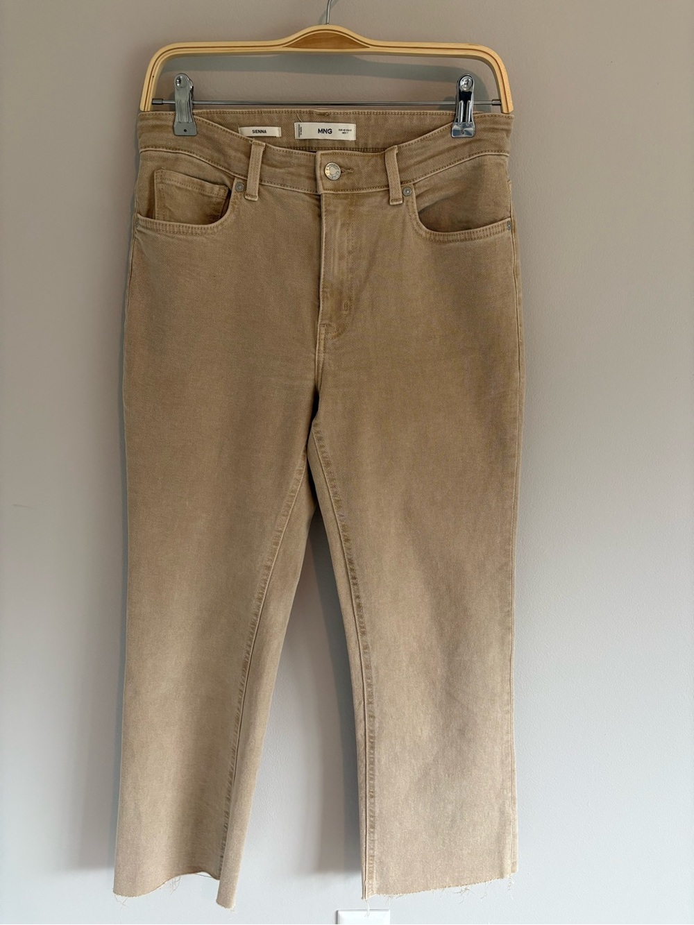 Mango Mid-Rise Sienna Straight Cropped Jeans in Light Tan